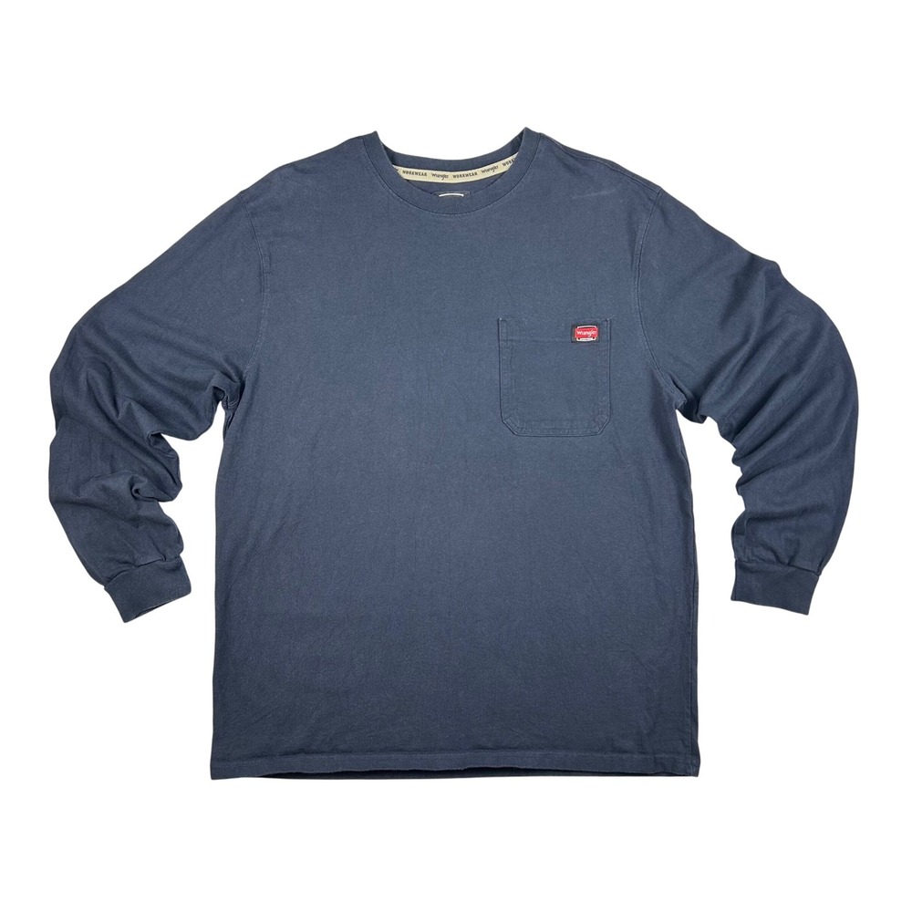 Wrangler Workwear Mens Large Navy Blue Long Sleeve Pocket T-Shirt 55270 Cotton